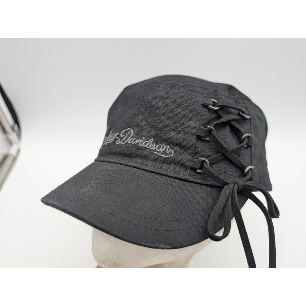 Harley-Davidson Womens Black Herringbone Lace Up Cadet Military Hat One Size